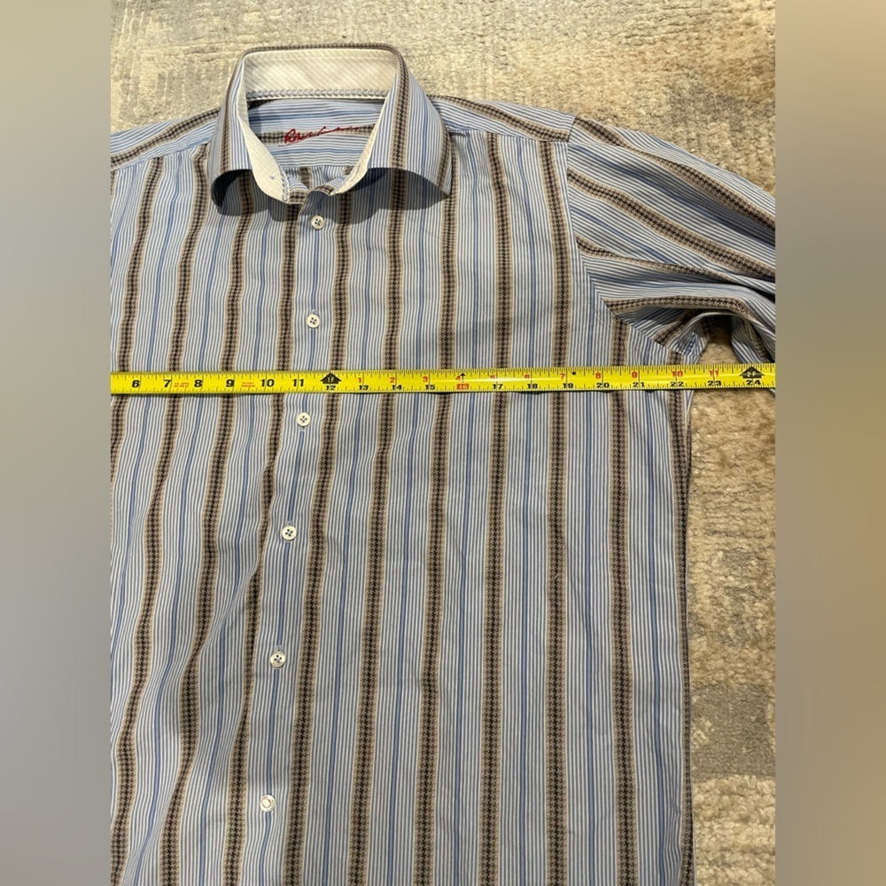 Robert Graham Dress Shirt Mens Blue Striped Flip Cuff Preppy Button Up Sz Medium - Picture 14 of 15